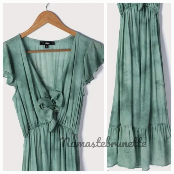 Nwt Lulu's Sage Tie-Dye Tie-Front Tiered Midi Dress - Picture 11 of 17